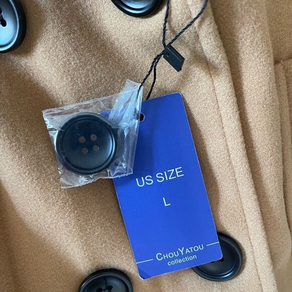 chouyatou Women Elegant Notched Collar Double Breasted Wool Blend Over Coat L - Picture 6 of 7